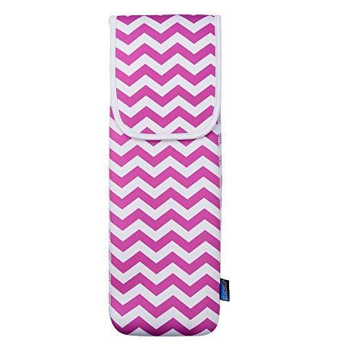 [Australia] - Bluecell Hot Pink Color Chevron Water-resistant Neoprene Curling Iron Holder Flat Iron Curling Wand Travel Cover Case Bag Pouch 15 x 5 Inches 
