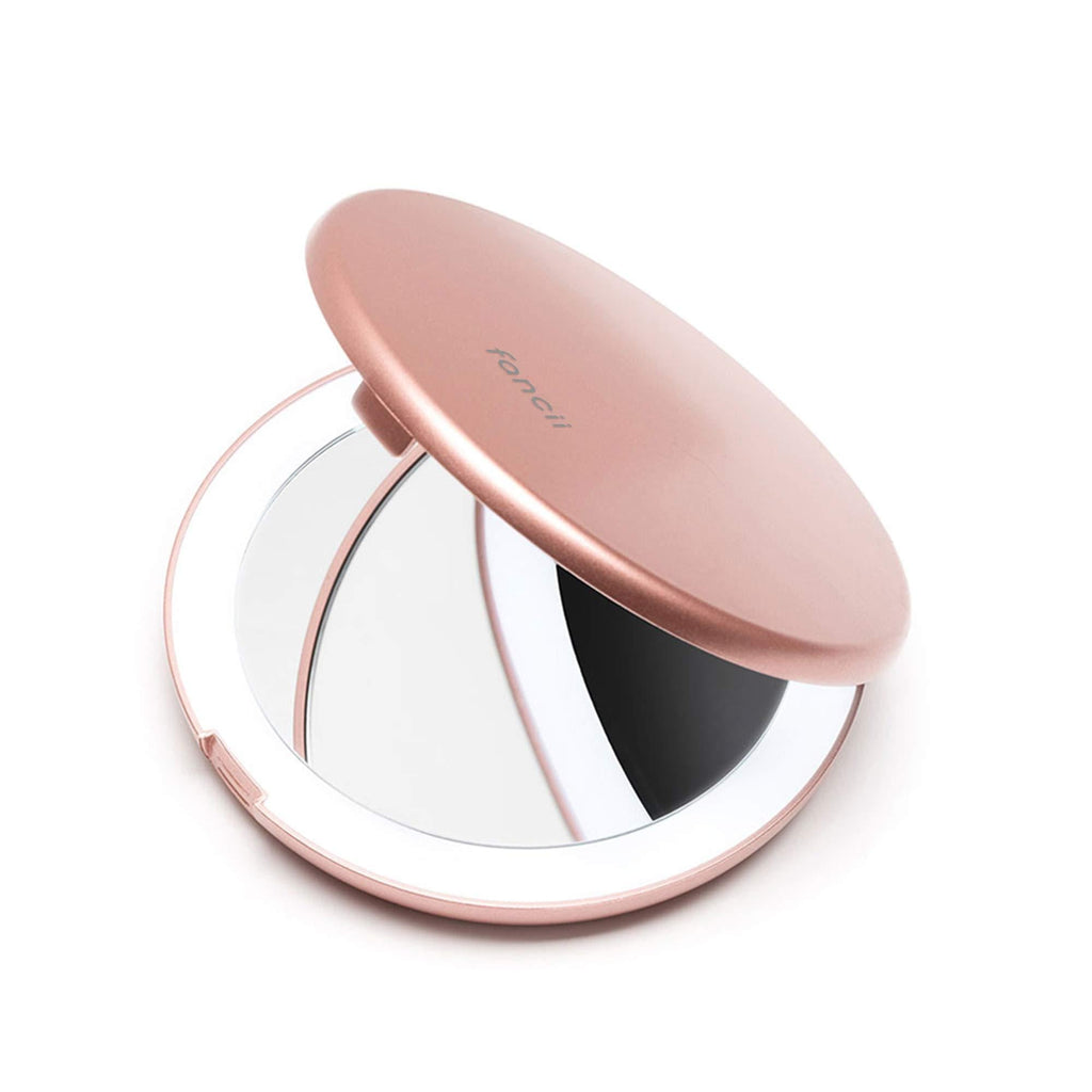 [Australia] - Fancii Compact Magnifying Mirror with Natural LED Lights, 1x and 10x Magnification - Natural Daylight, Portable Pocket Makeup Mirror for Purses and Travel, Rose Gold (Lumi Mini) 