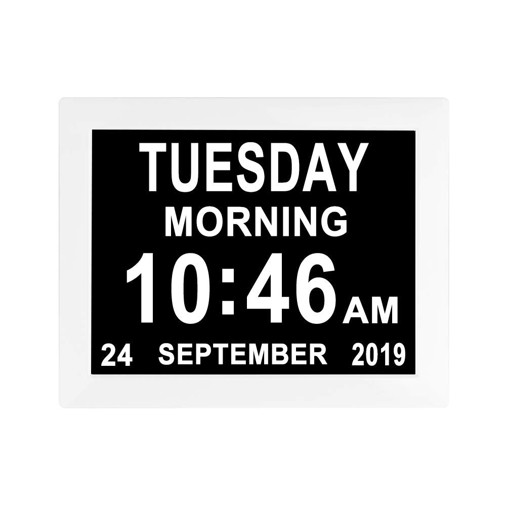 [Australia] - [8 Alarm Options] Extra Large Day Date Month Clocks Auto Dimmer+Battery Backup Digital Calendar Day Dementia Clock for Seniors Elderly Vision Impaired Memory Loss Clocks 8"-white 