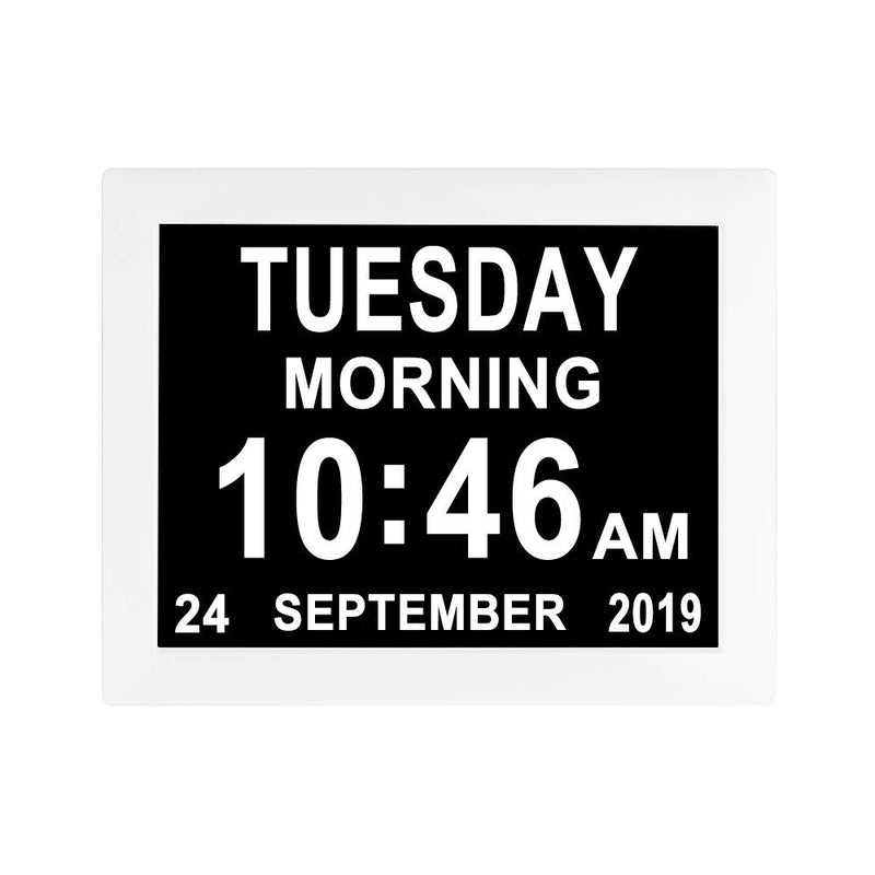 [Australia] - [8 Alarm Options] Extra Large Day Date Month Clocks Auto Dimmer+Battery Backup Digital Calendar Day Dementia Clock for Seniors Elderly Vision Impaired Memory Loss Clocks 8"-white 