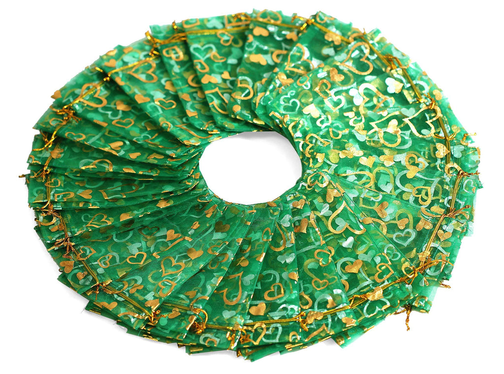 [Australia] - EDENKISS Drawstring Organza Jewelry Pouch Bags Heart Gold 4X6 (Green) Green 