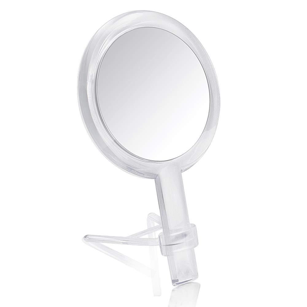 [Australia] - Gotofine 1X & 10X Magnifying Double Side Hand Makeup Mirror with Stand, Handheld Vanity Mirror, Clear 
