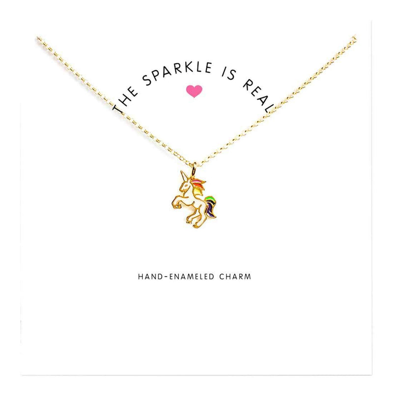 [Australia] - LANG XUAN Friendship Unicorn Clavicle Necklace Gold Lucky Rings Necklace with Meaning Card Gift … A-Unicorn White 