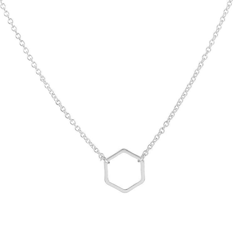 [Australia] - Gold Silver Color Geometric Hexagon Necklace Simple Hollow Hexagon Pendant Jewelry 