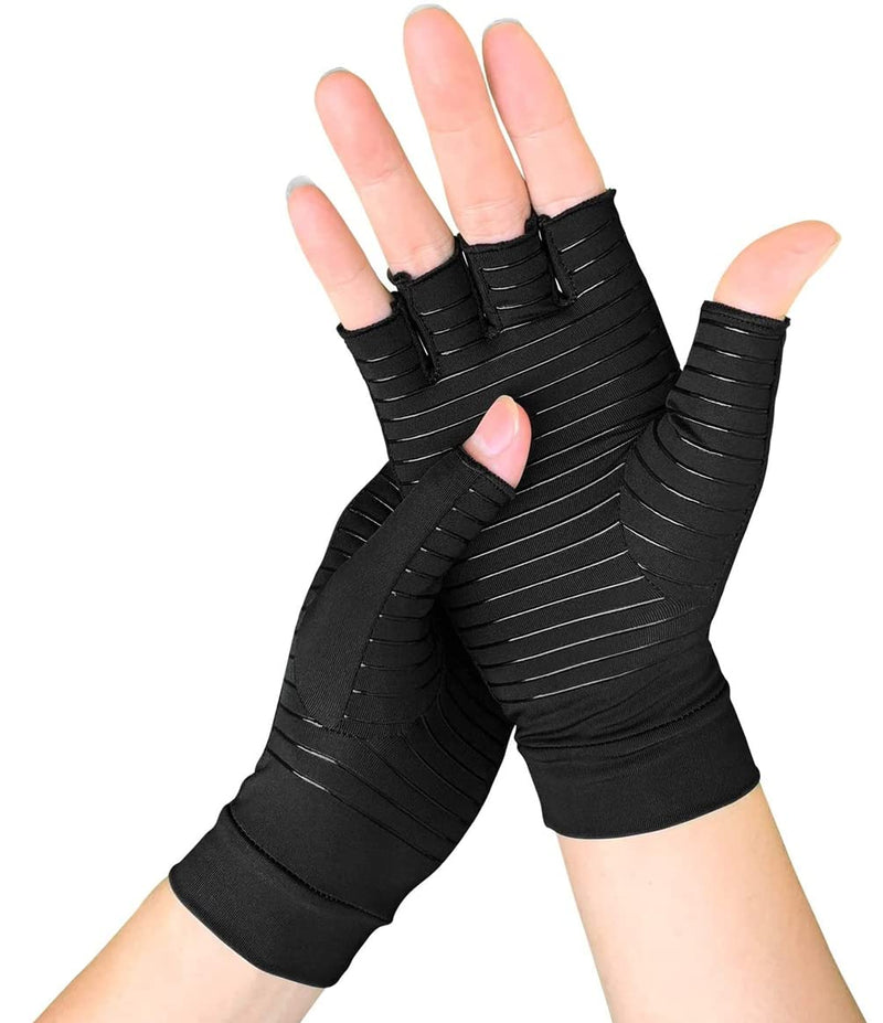 [Australia] - Fingerless Copper Arthritis Gloves Hand Compression Gloves for Women Men Arthritis Pain Relief Hand Gloves for Typing Support Copper Gloves for Arthritis Compression Half Finger Gloves (L) Large Black 