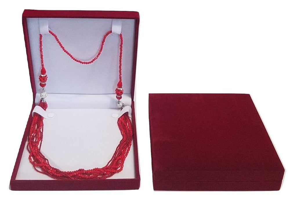 [Australia] - JM XXL Extra Large Burgundy Velvet Gift Box for Set Jewelry - Long Necklace Bracelet, Ring Travel Jewelry Organizer 