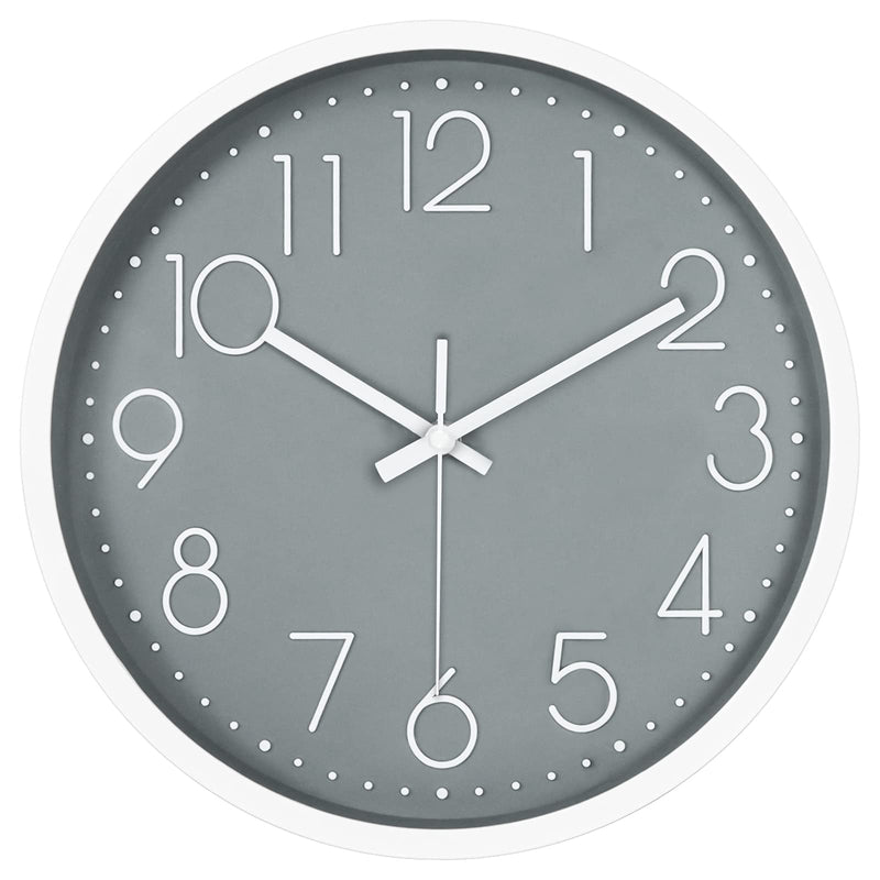 [Australia] - 12in Non-Ticking Wall Clock, JUSTUP Silent Battery Operated Wall Clock with ABS Frame HD Glass Cover for Kids Living Room Bedroom Kitchen School Office Decor (Gray) Gray 