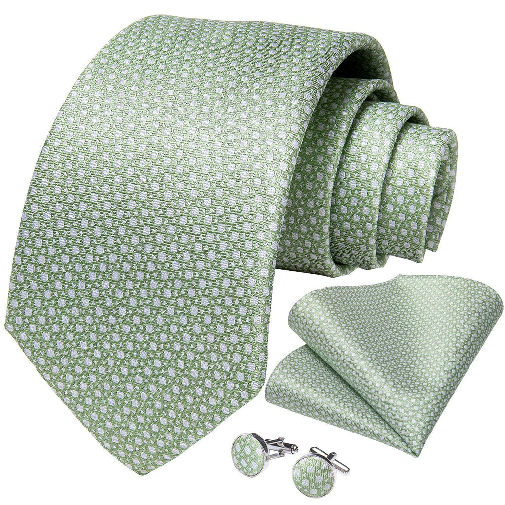 [Australia] - DiBanGu Men's Silk Tie and Pocket Square Woven Formal Tie Cufflink Set Solid Neckties 01 Light Green 