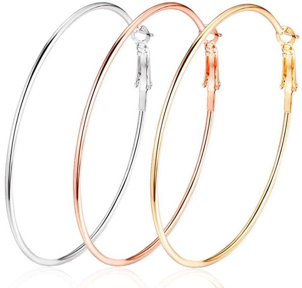[Australia] - Cocadant 3 Pairs Big Hoop Earrings,Stainless Steel Hoop Earrings 14K Gold Plated Rose Gold Plated Silver for Women Girls Sensitive Ears(3 Colors Set) 100mm /4" (Extra Large) 