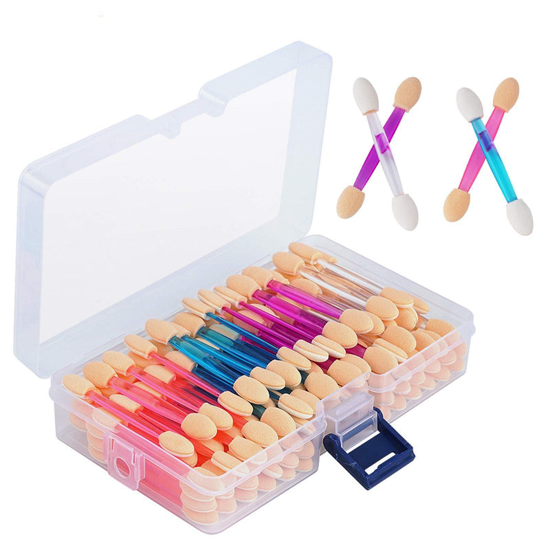 [Australia] - Cuttte 120PCS Disposable Dual Sides Eye Shadow Sponge Applicators with Container, 4 Colors Eyeshadow Brushes Makeup Applicator 