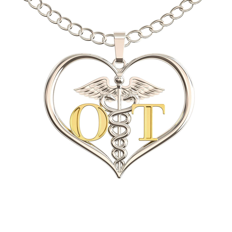 [Australia] - Caring Hands Gifts OT Occupational Therapist Heart Caduceus Necklace, OT Gift, OT Pendant 