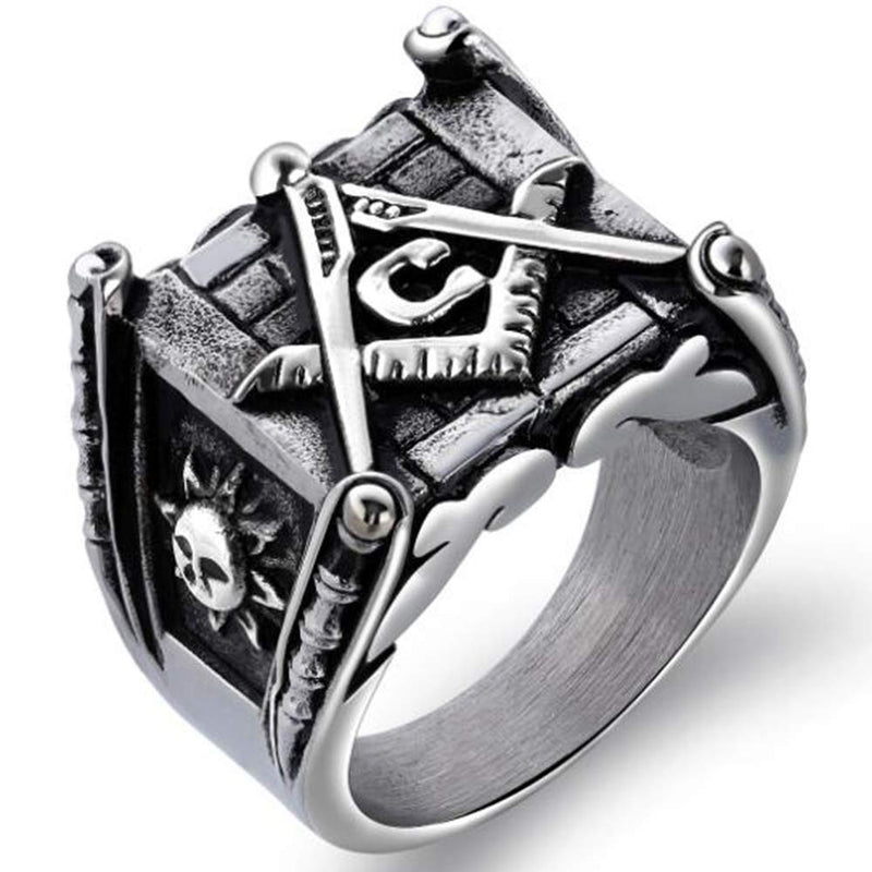 [Australia] - Jude Jewelers Stainless Steel Sun Moon Vintage Masonic Freemason Ring Grey 7 