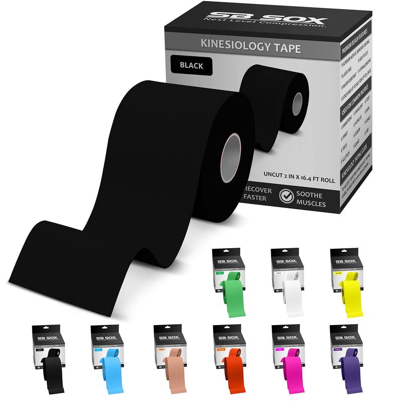 [Australia] - SB SOX Original Cotton Kinesiology Tape (16ft Uncut Roll) – Best Latex Free, Water Resistant Tape for Muscles/Joints – Perfect for Any Activity – Easy to Apply/Use, Works Great for Several Days! Black 