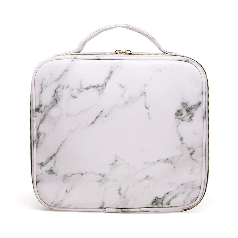 [Australia] - JUER Travel Makeup Train Case with Adjustable Dividers White Marble Makeup Organizer Bag Portable Cosmetic Storage Cases with Brush Holders (White marble texture) White marble texture 