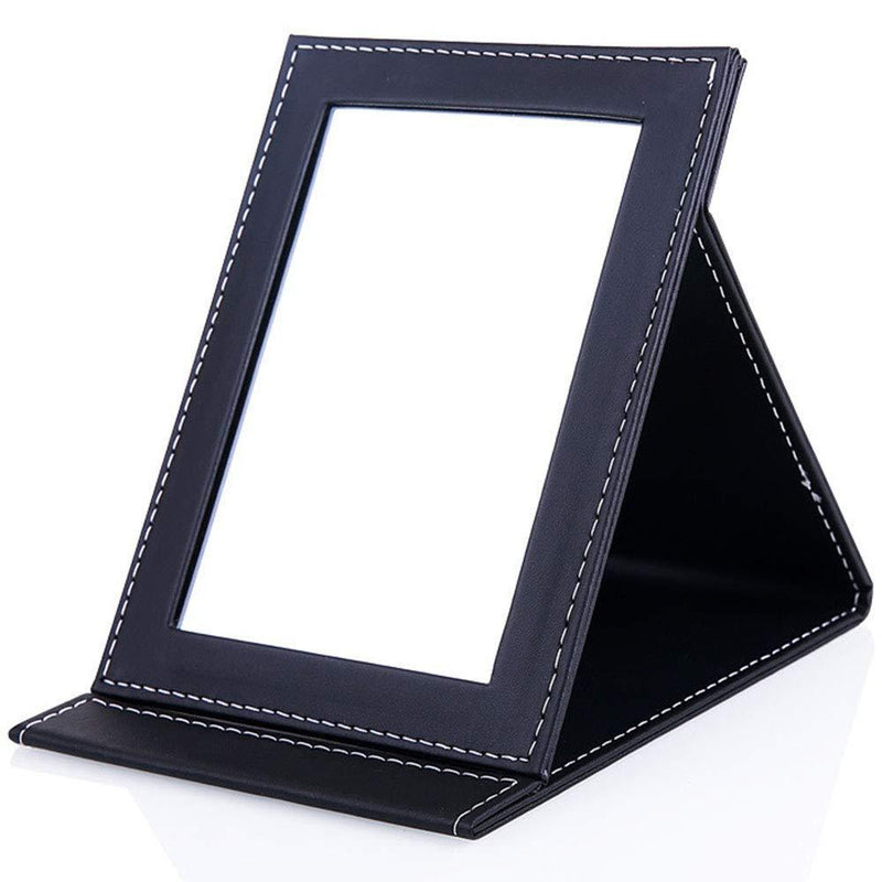 [Australia] - Onwon Portable Foldable Vanity Mirror (Large) with Adjustable Stand PU Leather Cover Folding Tabletop Makeup Mirror for Travel, Black 