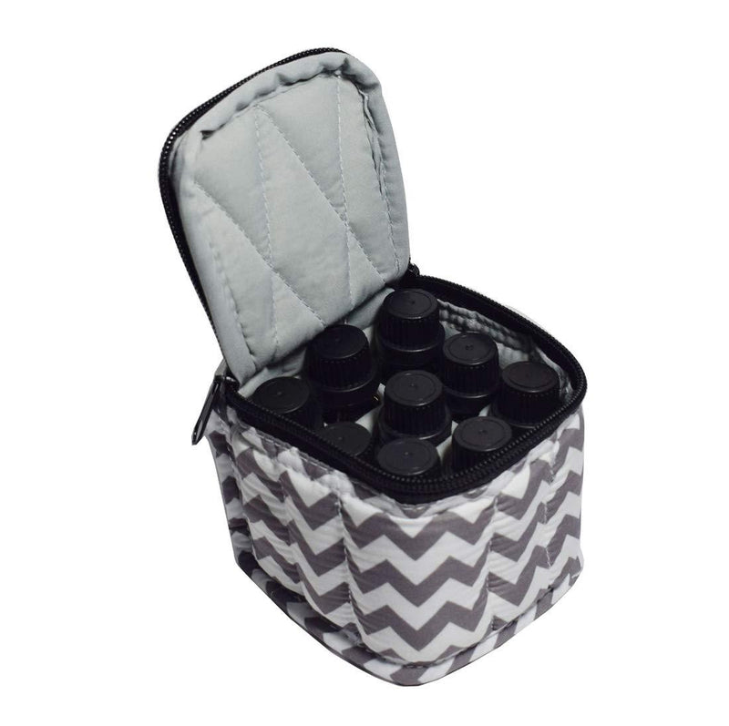 [Australia] - 9 Bottles Essential Oil Carrying Case Shockproof Essential Oils Organizer Travel Bag Suitable for 5ml,10ml,15ml Bottles or 10ml Roller Bottles with Portable Handle and Double Zipper (Chevron Grey) Chevron Grey 