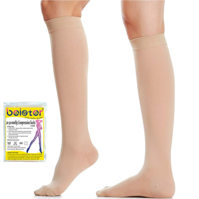 [Australia] - Beister Closed Toe Knee High Calf Compression Socks for Women & Men, Firm 20-30 mmHg Graduated Support for Varicose Veins, Edema, Flight, Pregnancy, Beige, Medium Medium (Pack of 1) 