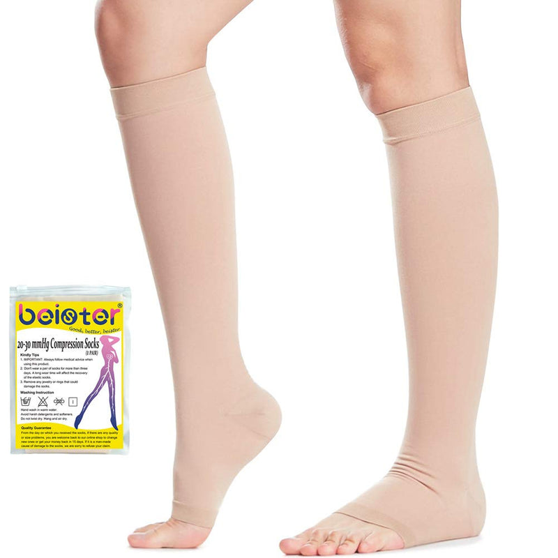 [Australia] - Beister 20-30 mmHg Knee High Compression Socks for Women Men Calf Varicose Veins Large Beige 