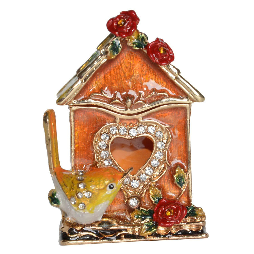 [Australia] - Minihouse Wren Birdhouse Trinket Box Hinged Hand-Painted Enameled Bird Figurine Collectible Jewelry Box Ring Holder, Unique Gift for Home Decor 