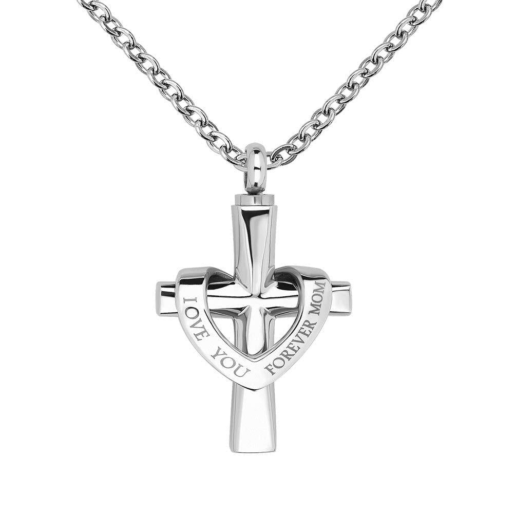 [Australia] - LovelyCharms I Love You Forever Cross Urn Necklace for Ashes Stainless Steel Keepsake Memorial Cremation Mom 