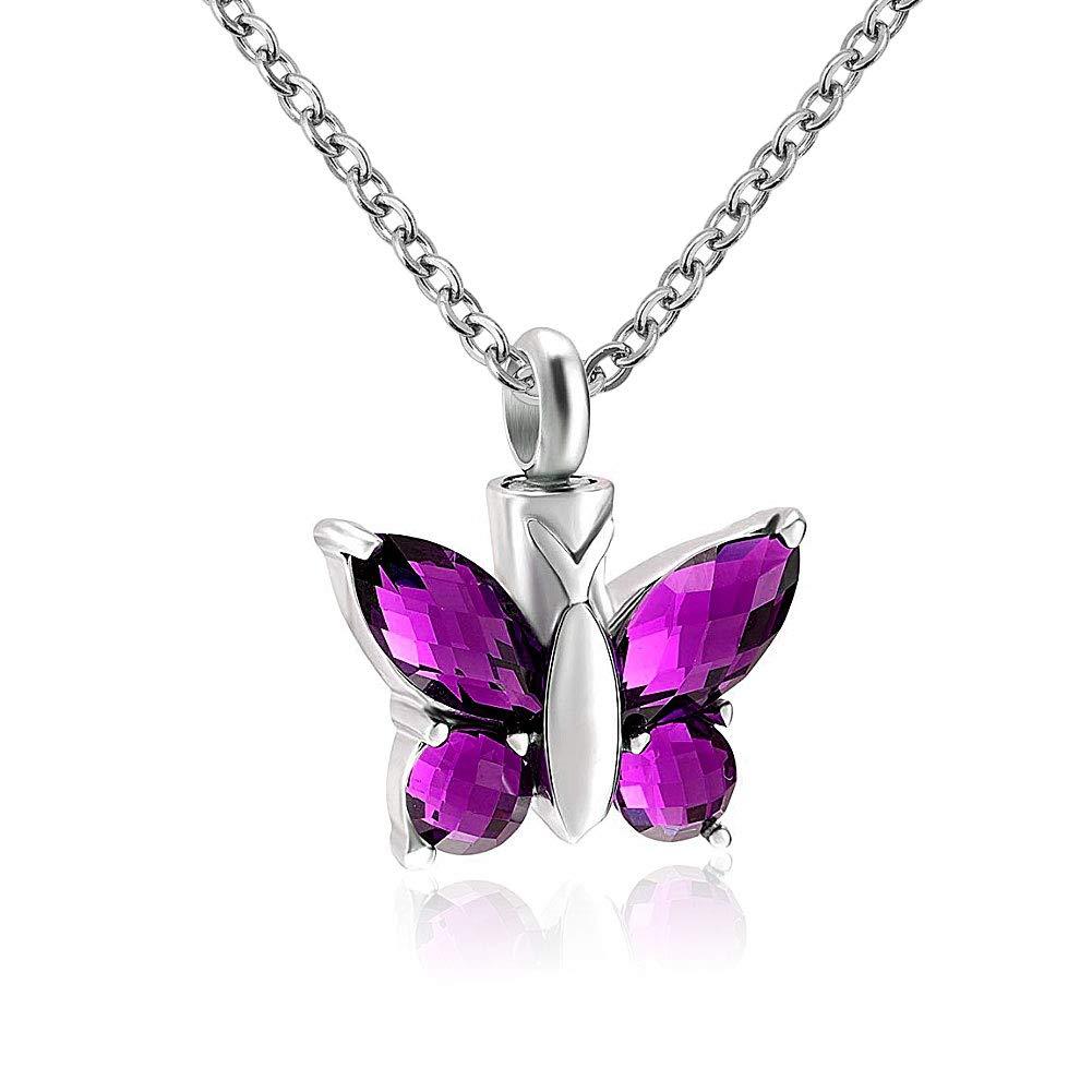 [Australia] - LovelyCharms Butterfly Animal Urn Necklace for Ashes Stainless Steel Keepsake Memorial Cremation Purple 