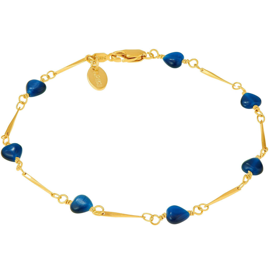 [Australia] - Lifetime Jewelry Blue Hearts Anklet for Women & Teen 24k Gold Plated Bracelet 10.0 Inches 