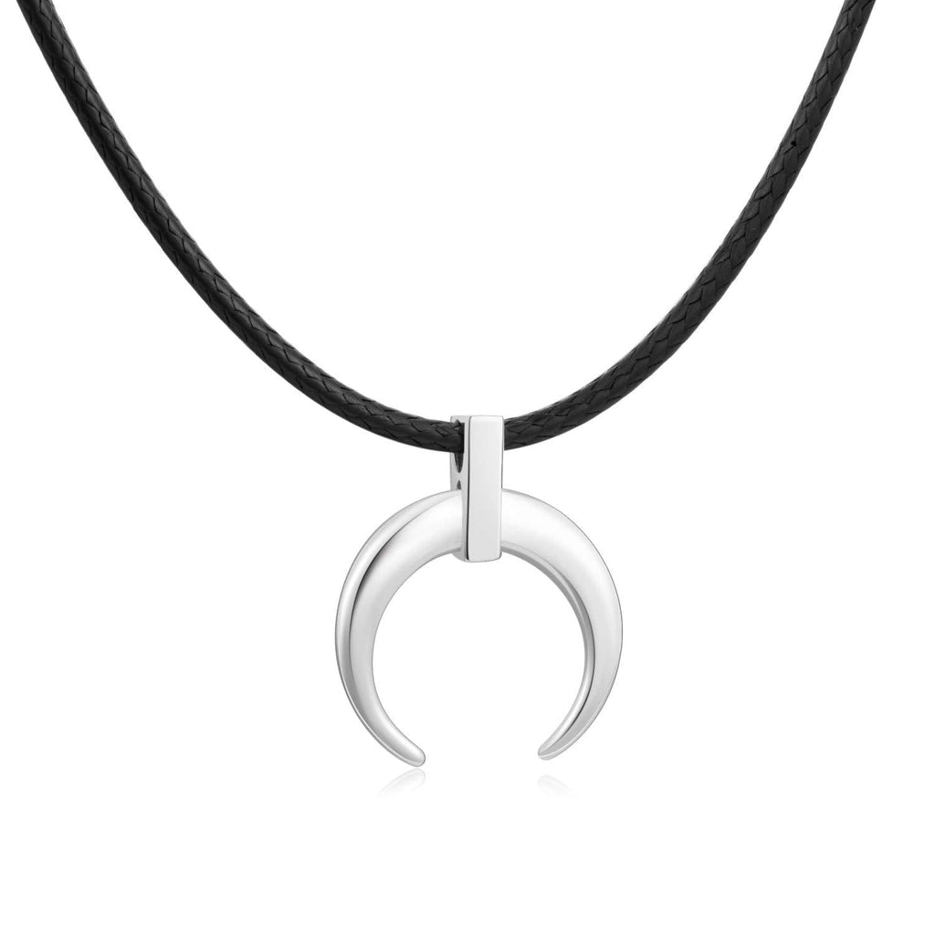 [Australia] - YFN Sterling Silver Crescent Moon Choker Necklace Leather Chokers Gift For Women Girls,14+2" 