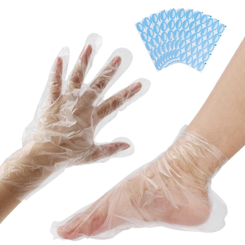 [Australia] - 200 Pcs Paraffin Wax Bath Liners Hands & Feet, Disposable Plastic Hand Foot Gloves and Booties Sock Bags, Spa Pedicure Accessories for Women Men with Stickers 