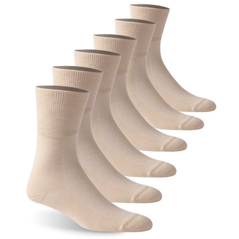 [Australia] - Facool Diabetic Socks for Men Women, Dress Cushioned Crew Cotton Socks with Non-Binding,Loose Top,Seamless Toe 6 Pairs 6 X Beige X-Large 