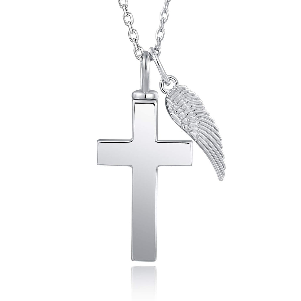 [Australia] - BEILIN S925 Sterling Silver Angel Wing Cross Cremation Jewelry Memorial Keepsake Cross Urn Necklace for Women Men 