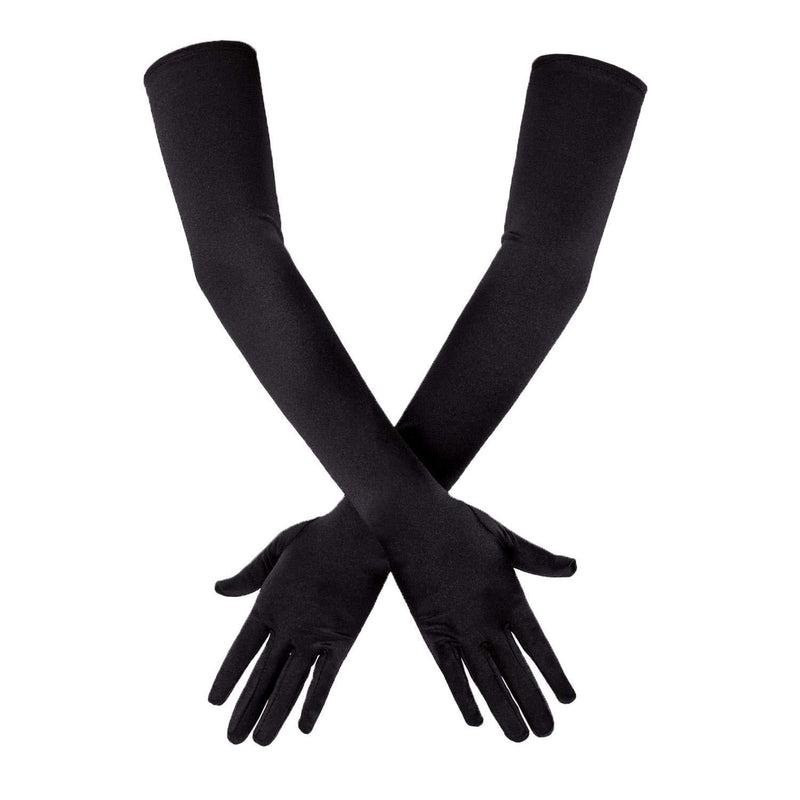 [Australia] - SAVITA Long Elbow Satin Gloves Set 21" Stretchy 1920s Opera Gloves Evening Party Dance Gloves for Women Black 