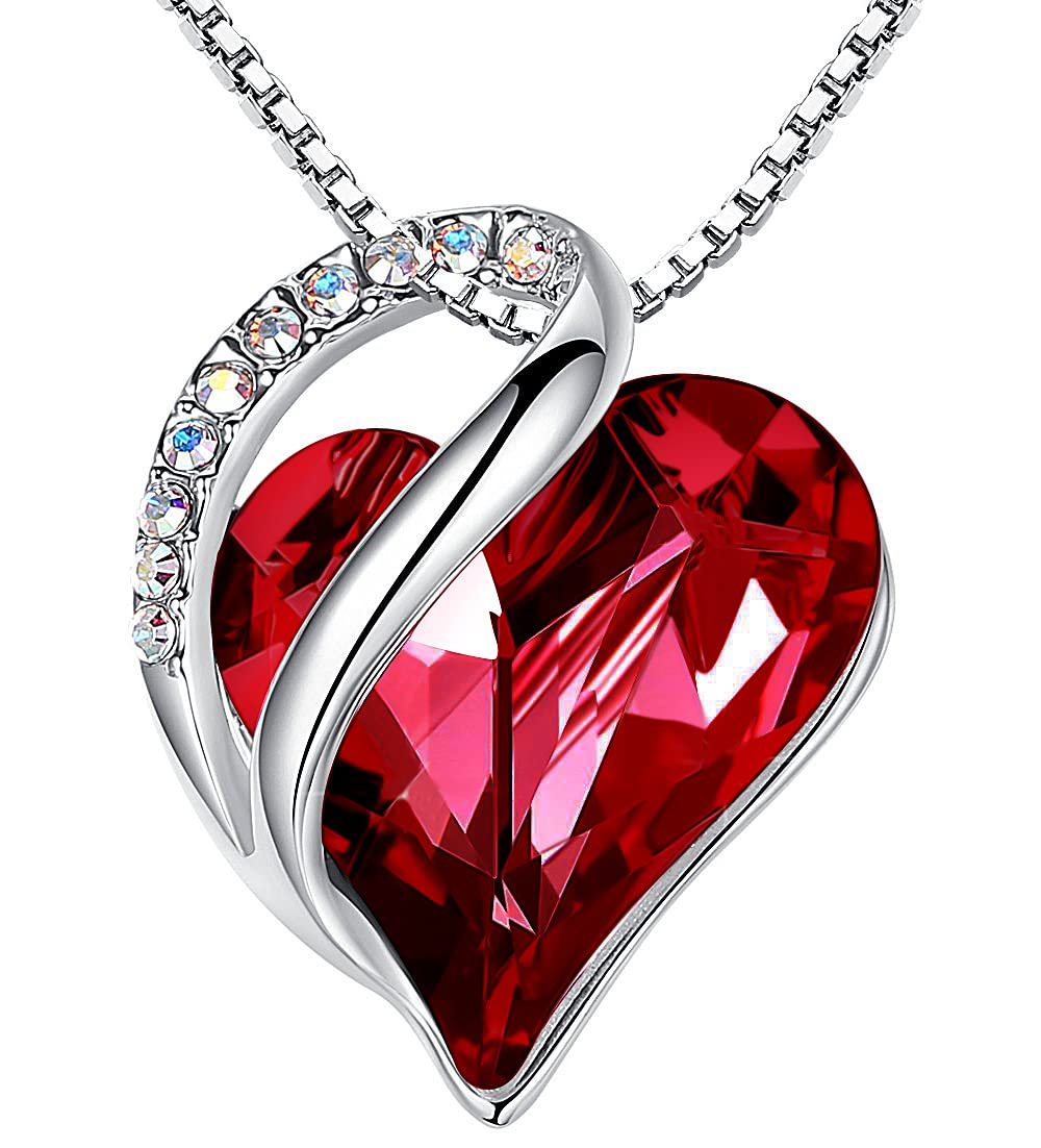 [Australia] - Leafael Infinity Love Heart Pendant Necklace with Birthstone Crystals for 12 Months, Jewelry Gifts for Women, Silver-Tone, 18"+2" 01-January & July-Siam Ruby Red 