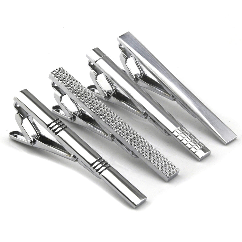 [Australia] - Lystaii 4pcs Tie Bar Clip, Tie Tack Pins Tie Clips for Men Silver Necktie Bar Pinch Clip Set 2.3 Inch Metal Clasps Business Professional Fashion Designs 