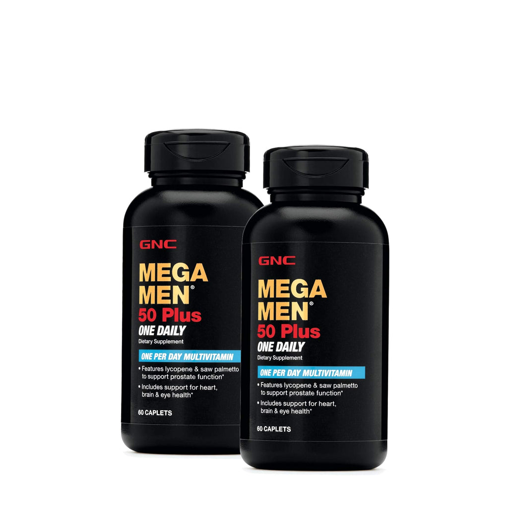 [Australia] - GNC Mega Men 50 Plus One Daily Multivitamin, Twin Pack, 60 Caplets per Bottle, Supports Heart, Brain and Eye Health 60 Servings (Pack of 2) 