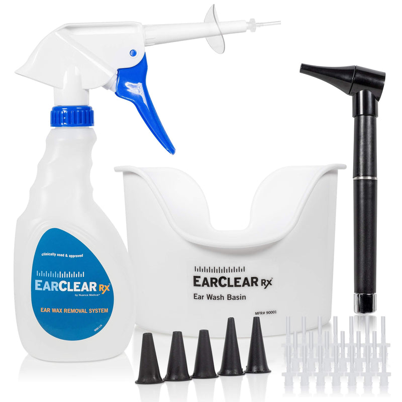 [Australia] - Earwax Flush Cleaning Kit by Nuance Medical EarClear Rx Rigid - SELF Earwax Removal kit with Otoscope Penlight, Basin and 20 Disposable Tips 20 Tips 