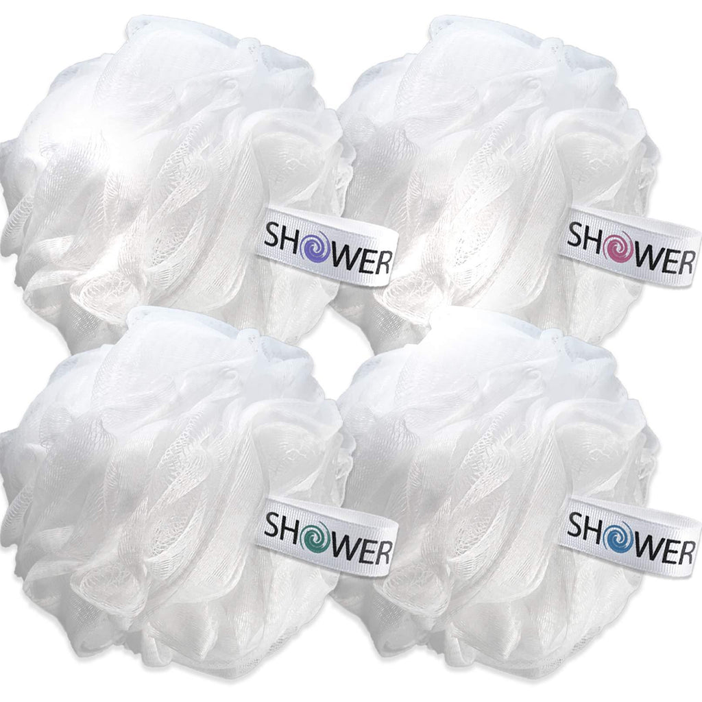 [Australia] - Loofah Soft-White-Cloud Bath-Sponge XL-75g-Set by Shower Bouquet: 4 Pack, Extra Large Mesh Pouf for Men and Women - Exfoliate with Big Gentle Cleanse Scrubber in Beauty Bathing Accessories 