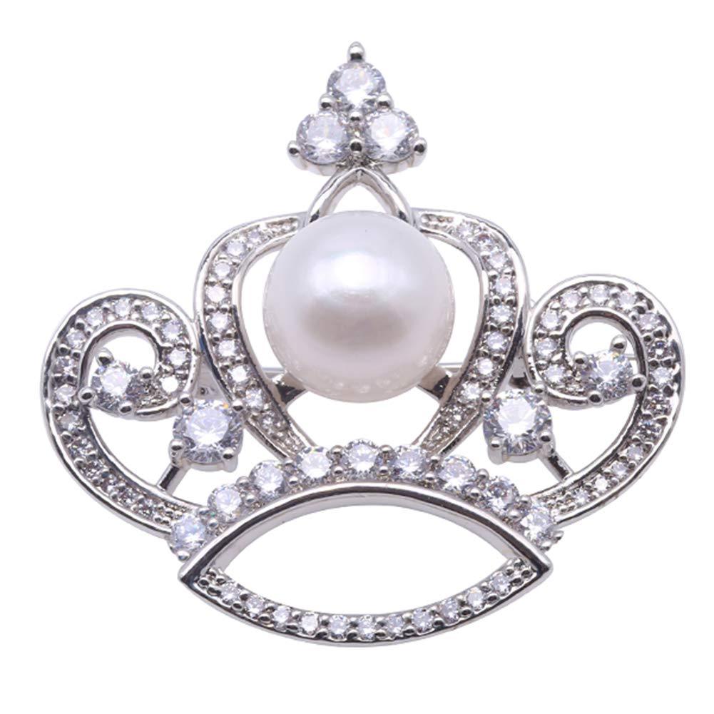 [Australia] - JYX Crwon Brooch 10mm White Freshwater Cultured Pearl Brooch-Silver Tone 