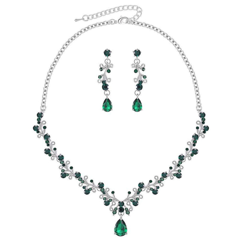 [Australia] - LILIE&WHITE Clear Crystal and Cubic Zircon Necklace and Earrings Jewelry Set for Women Wedding Accessories Emerald 