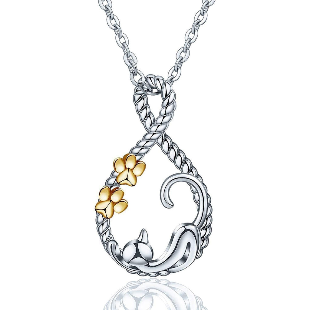 [Australia] - Gold Paw Cute Cat Infinity Sterling Silver Pendant Necklace for Women Girls Fashion Jewelry Elegant 18in Chain 