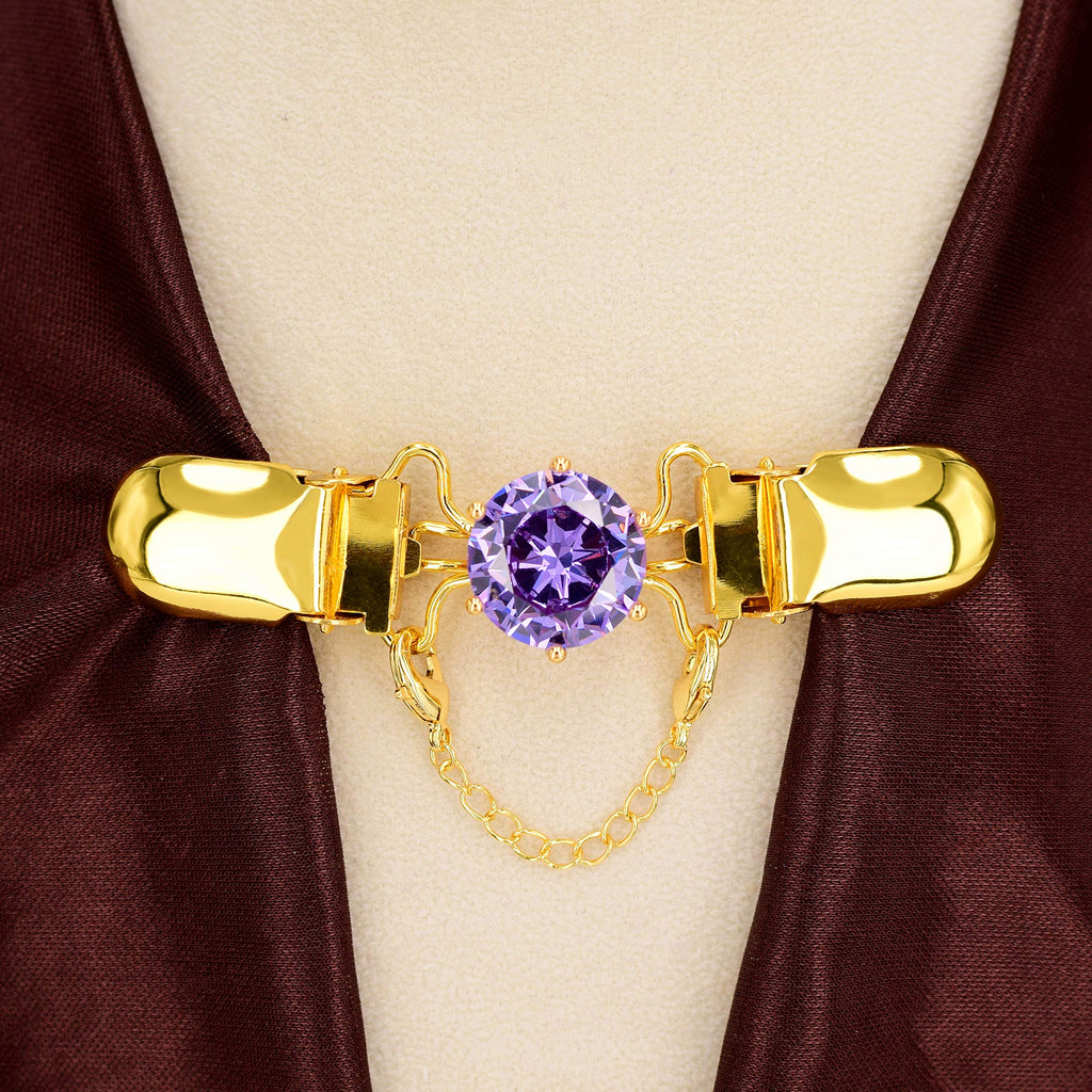[Australia] - Bezelry Gold Crafter Cardigan Clip with Lavender Zircon. for Cape,Cloak,Sweater,Shawl,Jacket,Vest,Blouse or Back of Dresses. 85mm (3.4") Long. Gold Clips Lavender Zircon 