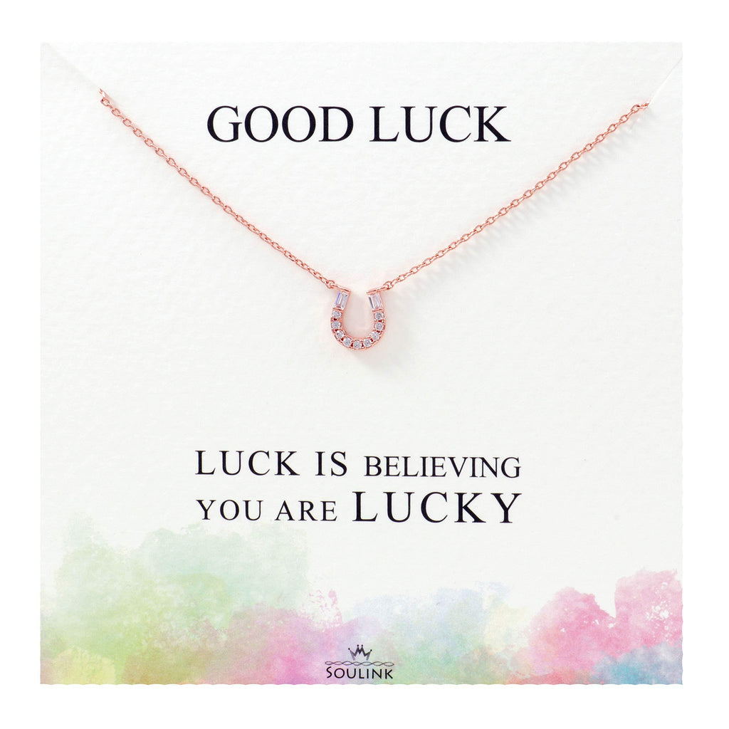 [Australia] - Soulink Sparkling Lucky Horseshoe Necklace Rose Gold 