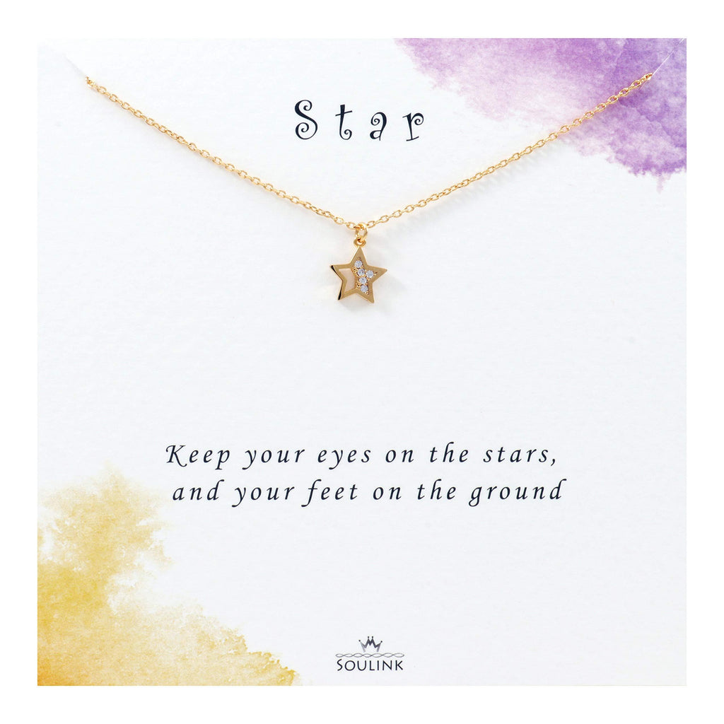 [Australia] - Soulink Dainty Cute Cosmic Silver Star Gold Star Necklace Yellow Gold 