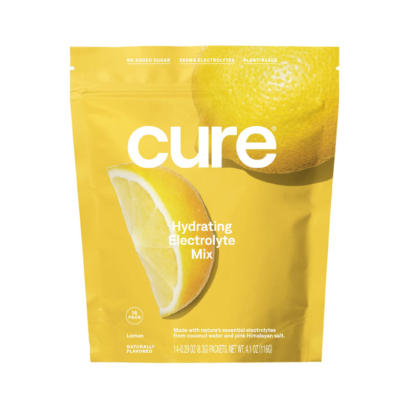 [Australia] - Cure Hydrating Electrolyte Mix | Electrolyte Powder for Dehydration Relief | Made with Coconut Water | No Added Sugar | Vegan | Paleo Friendly | Pouch of 14 Hydration Packets - Lemon Flavor 4.09 Ounce (Pack of 14) 