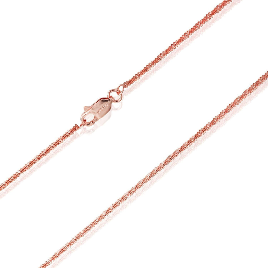 [Australia] - Sea of Ice Sterling Silver 2mm Twisted Rock Chain Necklace for Women, Size 14" - 36" Italy Rose Gold Flashed Silver 18.0 Inches 