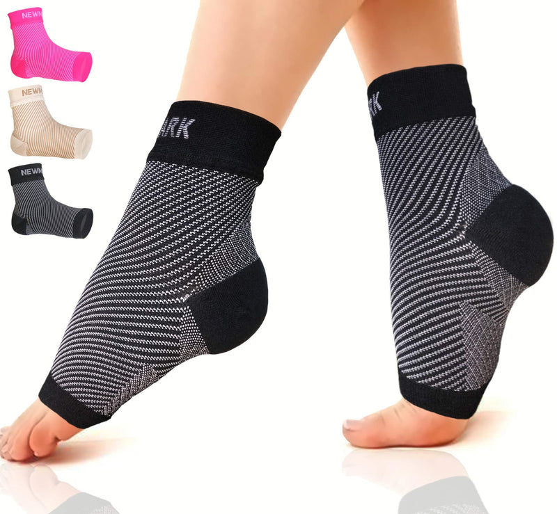 [Australia] - NEWMARK Plantar Fasciitis Socks with Arch Support for Men & Women - Best Ankle Compression Socks Foot Sleeve for Aching Feet & Heel Pain Relief - Better Than Night Splint Brace, Orthotics (1 PAIR) Black S/M (Women 4-7.5 / Men 6.0-8.0) 