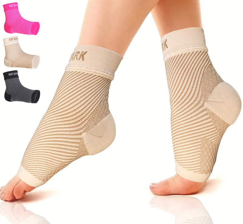 [Australia] - NEWMARK Plantar Fasciitis Socks with Arch Support for Men & Women - Best Ankle Compression Socks Foot Sleeve for Aching Feet & Heel Pain Relief - Better Than Night Splint Brace, Orthotics (1 PAIR) Nude (Beige) S/M (Women 4-7.5 / Men 6.0-8.0) 