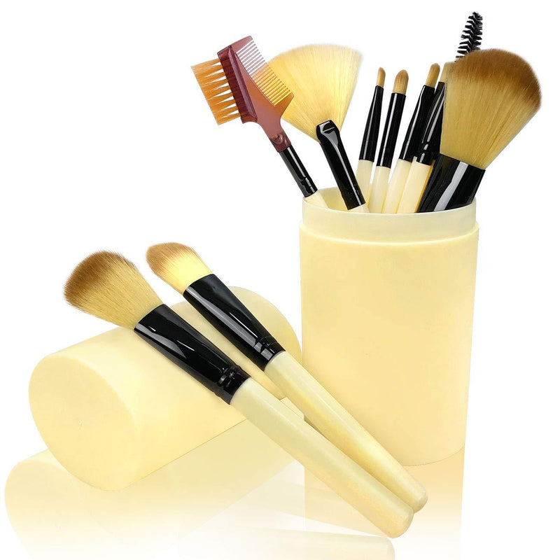 [Australia] - Makeup Brush Sets - 12 Pcs Makeup Brushes for Foundation Eyeshadow Eyebrow Eyeliner Blush Powder Concealer Contour Beige 