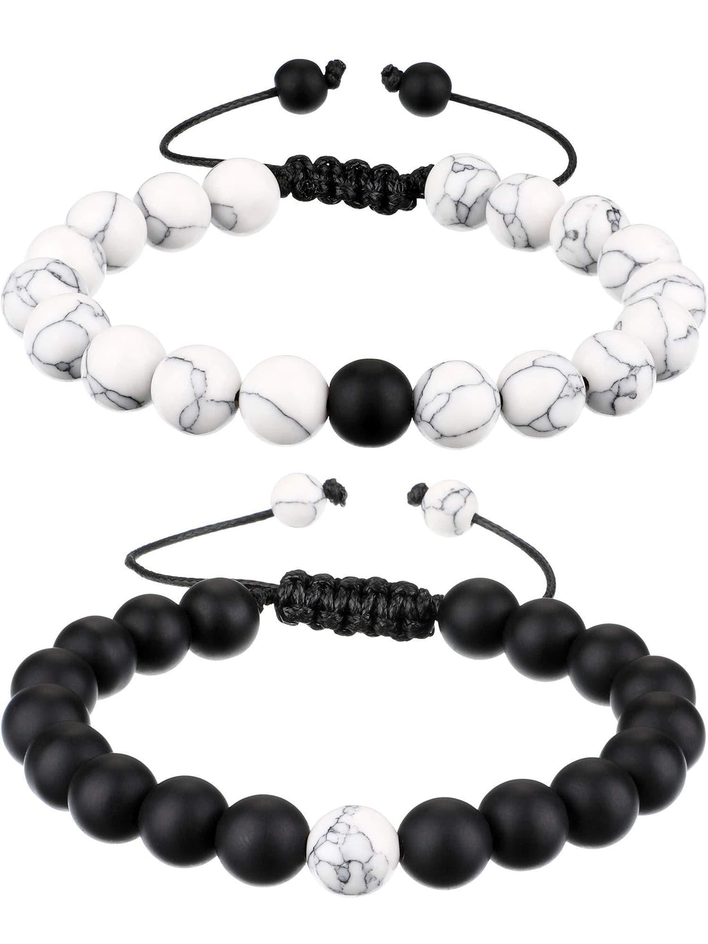 [Australia] - BBTO Howlite Bracelet Black Matte Agate Bracelet Couples Bracelet Distance Bracelet Energy Beads Bracelet for Valentine's Day Present 