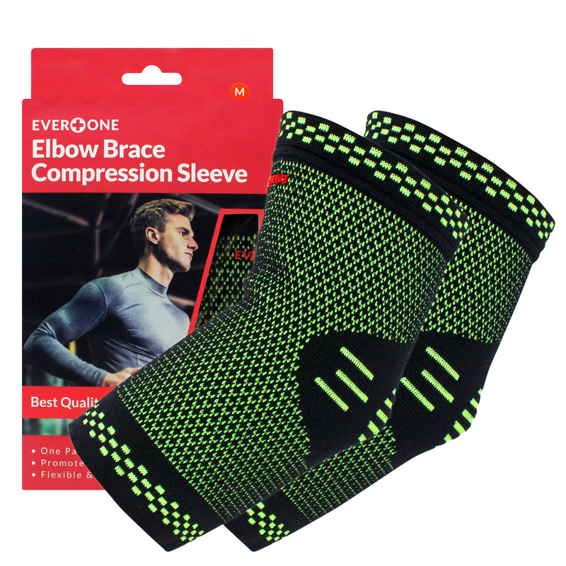 [Australia] - EverOne Elbow Brace Compression Support Sleeve For Golf Elbow Treatment, Injury Prevention, Healing and Recovery, Unisex, 1 Pair (2 pcs), Medium 