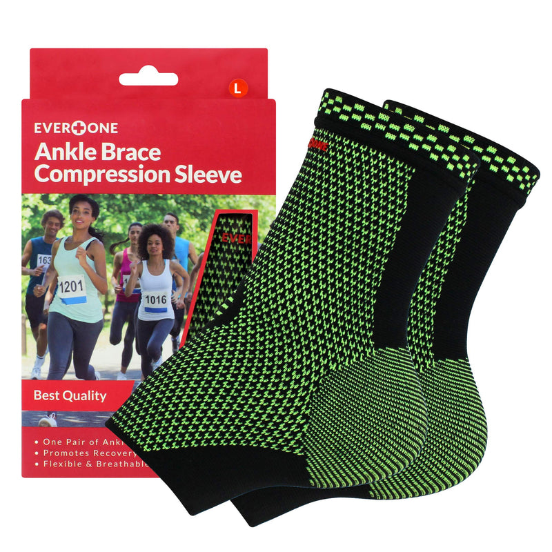 [Australia] - EverOne Ankle Brace Compression Support Sleeve For Injury Prevention, Healing and Recovery, Unisex, 1 Pair (2 pcs), Large Large (Pack of 2) 